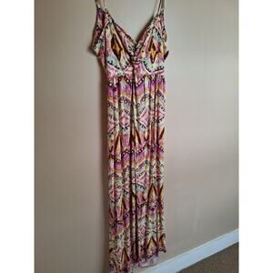 Rewind Womans XXL Water Color Tribal Print Spaghetti‎ Strap Twist Front Maxi...